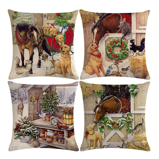 Christmas Cat Horse Dog Pillow Cases 4pcs