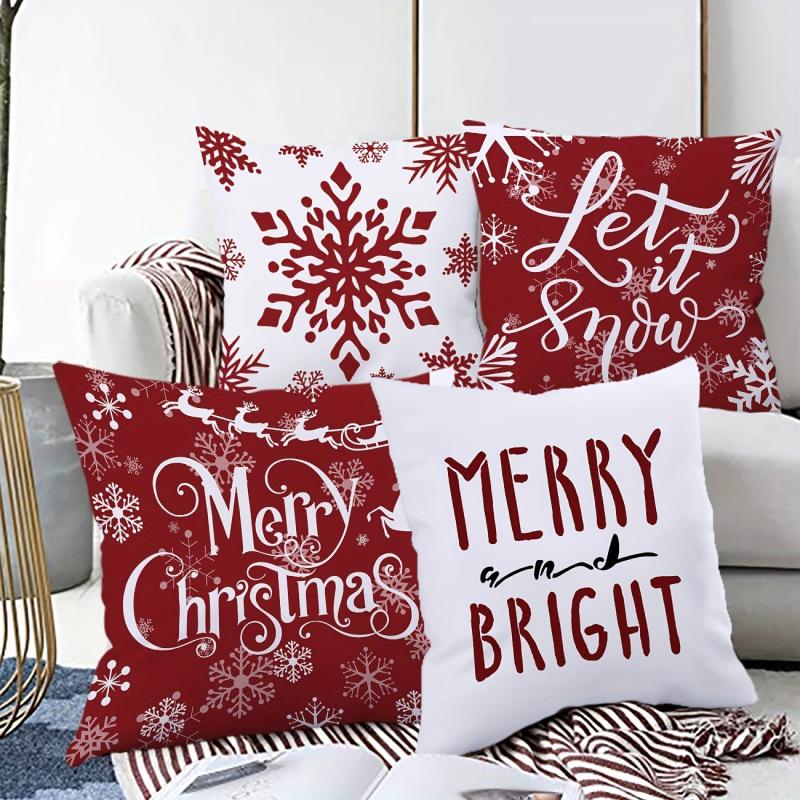 4pcs Christmas Snowflake Elk Beard Santa Claus Pillowcase 45 X 45