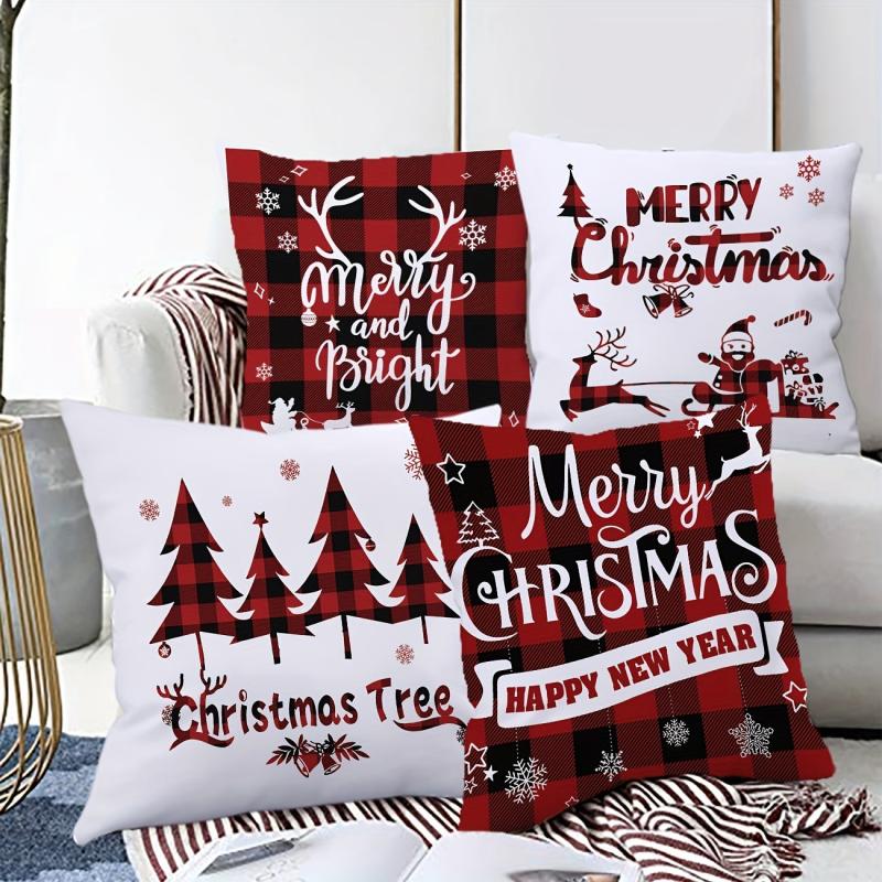 4pcs Christmas Snowflake Elk Beard Santa Claus Pillowcase 45 X 45