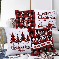 4pcs Christmas Snowflake Elk Beard Santa Claus Pillowcase 45 X 45