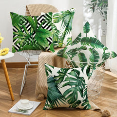 Tropical Palm Leaves Geometric Cotton Linen Pillow Case