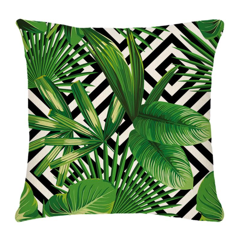 Tropical Palm Leaves Geometric Cotton Linen Pillow Case