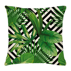 Tropical Palm Leaves Geometric Cotton Linen Pillow Case