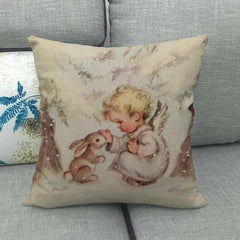 Festive Christmas Elk and Snowman Linen Cushion Cover