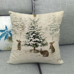 Festive Christmas Elk and Snowman Linen Cushion Cover