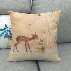 Festive Christmas Elk and Snowman Linen Cushion Cover