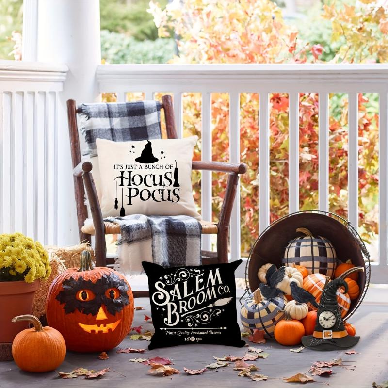 4pcs Halloween Linen Cushion Cover 18x18 Fall Zipper Pillow Cover Home Decor
