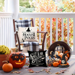 4pcs Halloween Linen Cushion Cover 18x18 Fall Zipper Pillow Cover Home Decor