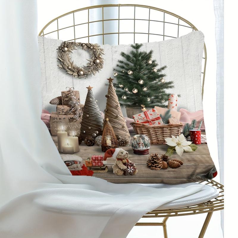 Christmas Tree Gift Print Throw Pillow Cover - Home Decor