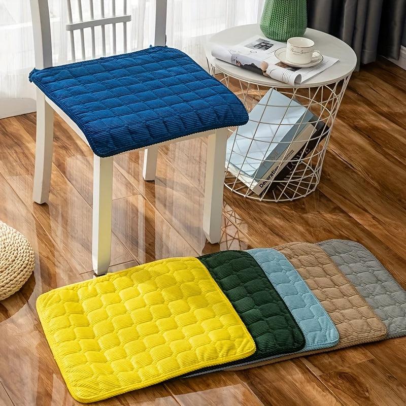 Classic Checkered Corduroy Chair Cushion with Ties