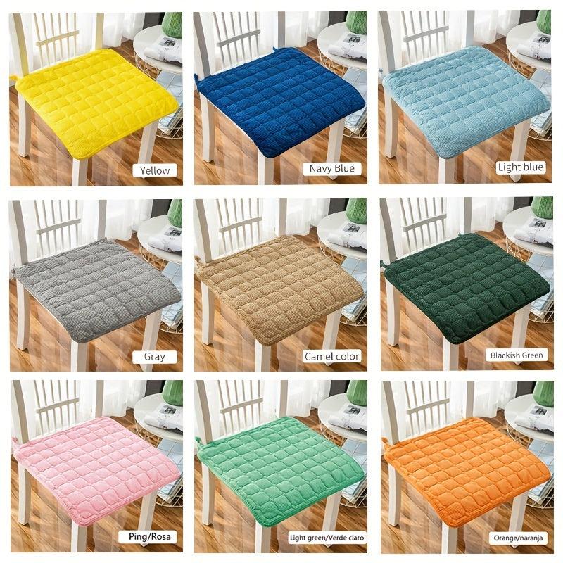 Classic Checkered Corduroy Chair Cushion with Ties