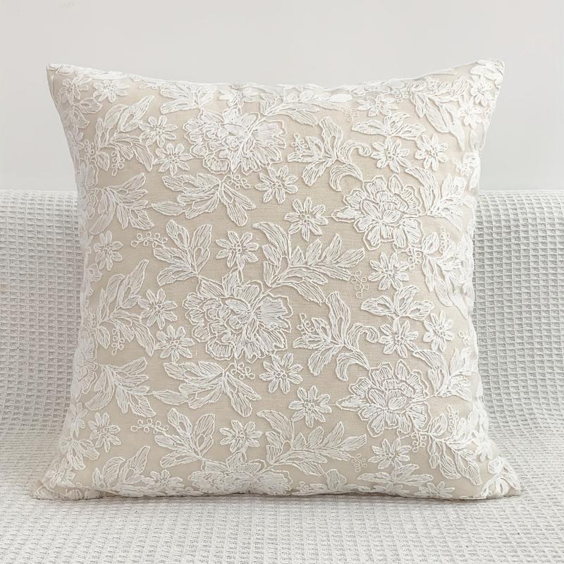 Embossed Lace Flower Embroidered Pillowcase French Classical Cover