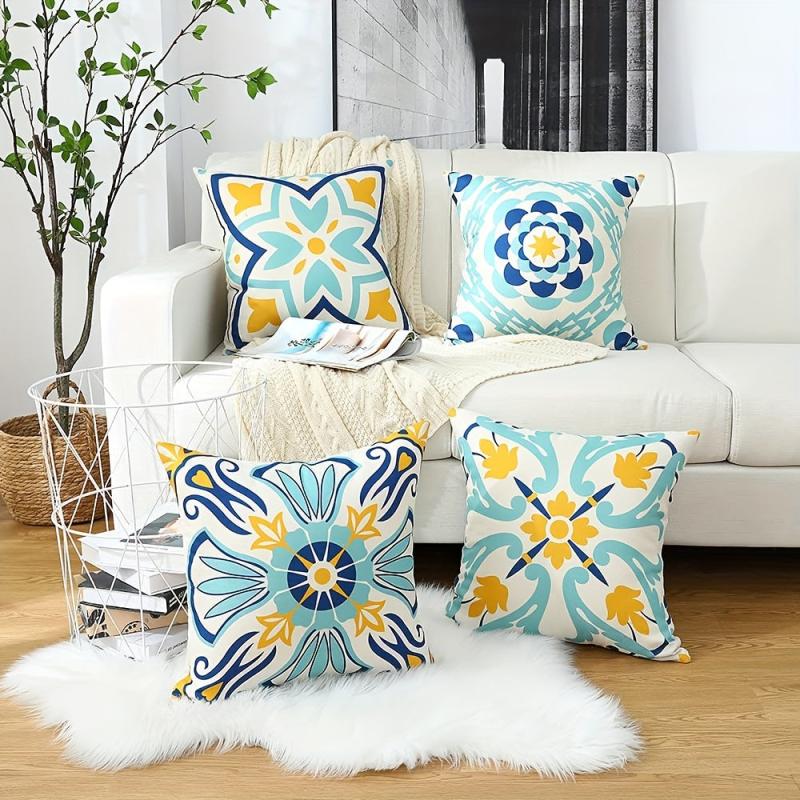 4pcs Waterproof Linen Boho Geometric Throw Pillow Covers 18x18in