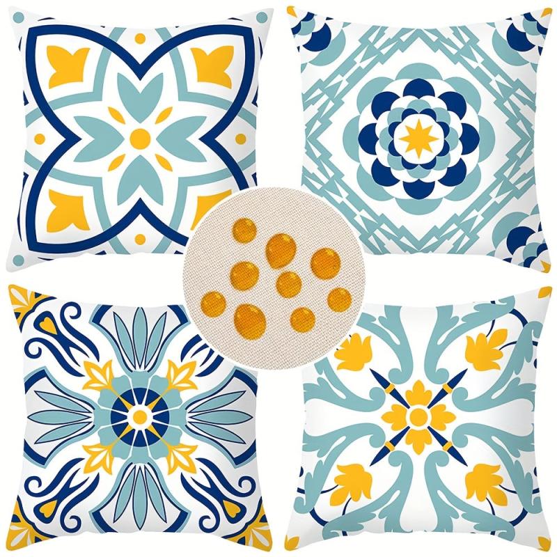 4pcs Waterproof Linen Boho Geometric Throw Pillow Covers 18x18in