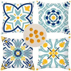 4pcs Waterproof Linen Boho Geometric Throw Pillow Covers 18x18in