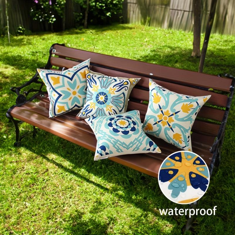 4pcs Waterproof Linen Boho Geometric Throw Pillow Covers 18x18in