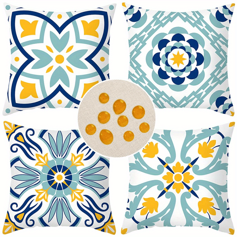 4pcs Waterproof Linen Boho Geometric Throw Pillow Covers 18x18in