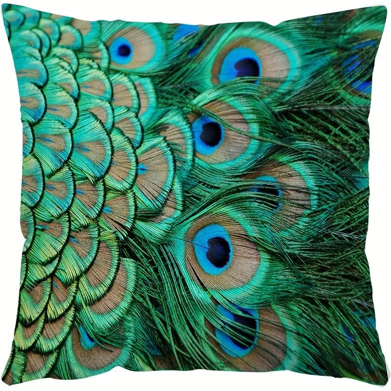 Short Plush Digital Printed Pillow Case Nordic Peacock Feather Sofa Pillow Case