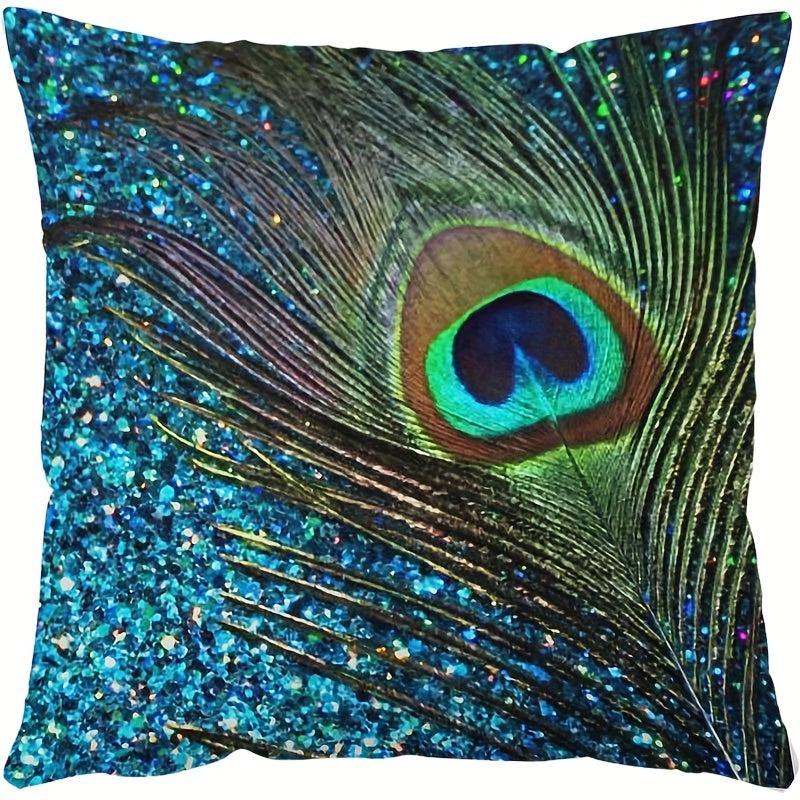 Short Plush Digital Printed Pillow Case Nordic Peacock Feather Sofa Pillow Case