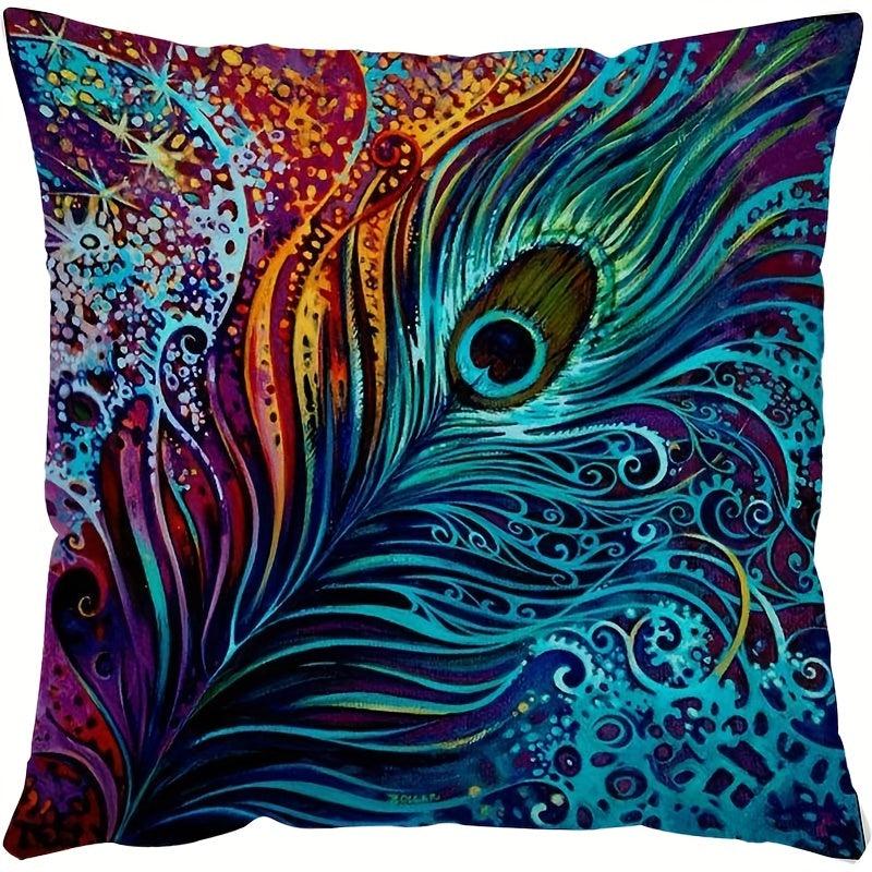 Short Plush Digital Printed Pillow Case Nordic Peacock Feather Sofa Pillow Case