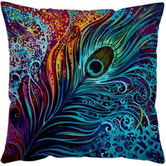 Short Plush Digital Printed Pillow Case Nordic Peacock Feather Sofa Pillow Case