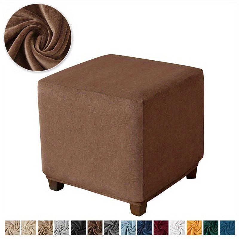 Square Ottoman Cover Elastic Velvet Footstool Cover All Inclusive
