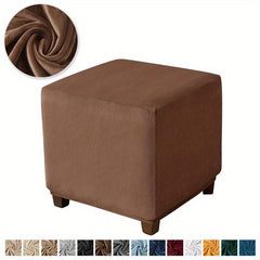 Square Ottoman Cover Elastic Velvet Footstool Cover All Inclusive