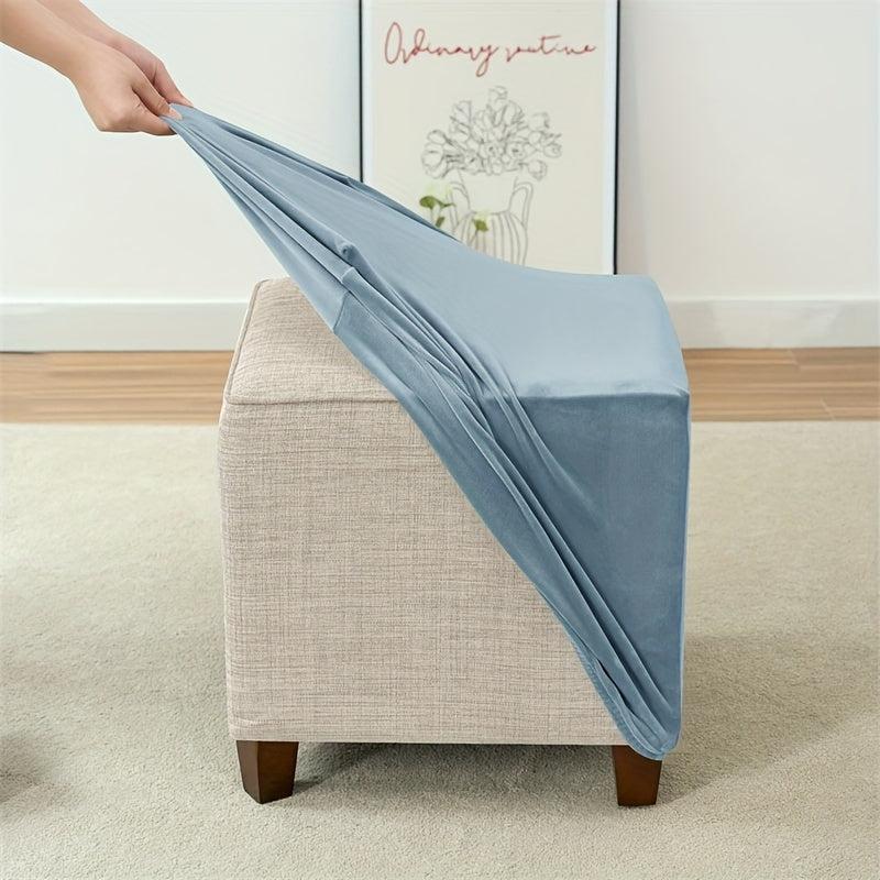 Square Ottoman Cover Elastic Velvet Footstool Cover All Inclusive