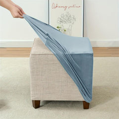 Square Ottoman Cover Elastic Velvet Footstool Cover All Inclusive