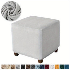Square Ottoman Cover Elastic Velvet Footstool Cover All Inclusive