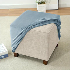 Square Ottoman Cover Elastic Velvet Footstool Cover All Inclusive