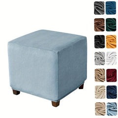 Square Ottoman Cover Elastic Velvet Footstool Cover All Inclusive