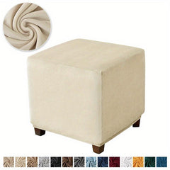 Square Ottoman Cover Elastic Velvet Footstool Cover All Inclusive