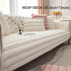 Faux Rabbit Plush Sofa Cover Winter Thickened Anti Cat Scratch Slipcover