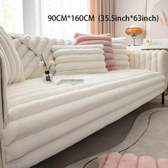 Faux Rabbit Plush Sofa Cover Winter Thickened Anti Cat Scratch Slipcover