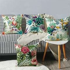 Tropical Flower Throw Pillow Cushion Cover Palm Tree Leaf Cotton Linen Decor