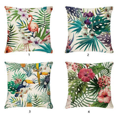 Tropical Flower Throw Pillow Cushion Cover Palm Tree Leaf Cotton Linen Decor