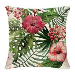 Tropical Flower Throw Pillow Cushion Cover Palm Tree Leaf Cotton Linen Decor