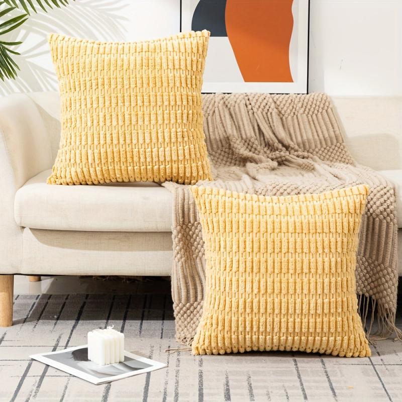 2pcs Corduroy Throw Pillow Covers Soft Boho Striped Pillows