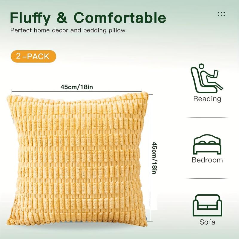 2pcs Corduroy Throw Pillow Covers Soft Boho Striped Pillows