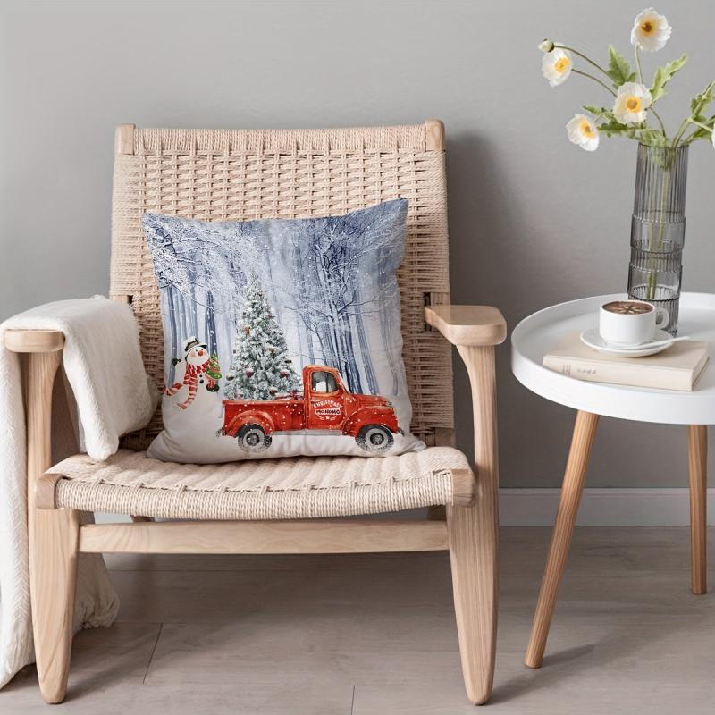 Christmas Snowman Car Pattern Print Throw Pillow Cover Home Decor