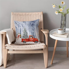 Christmas Snowman Car Pattern Print Throw Pillow Cover Home Decor