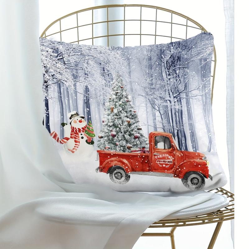 Christmas Snowman Car Pattern Print Throw Pillow Cover Home Decor