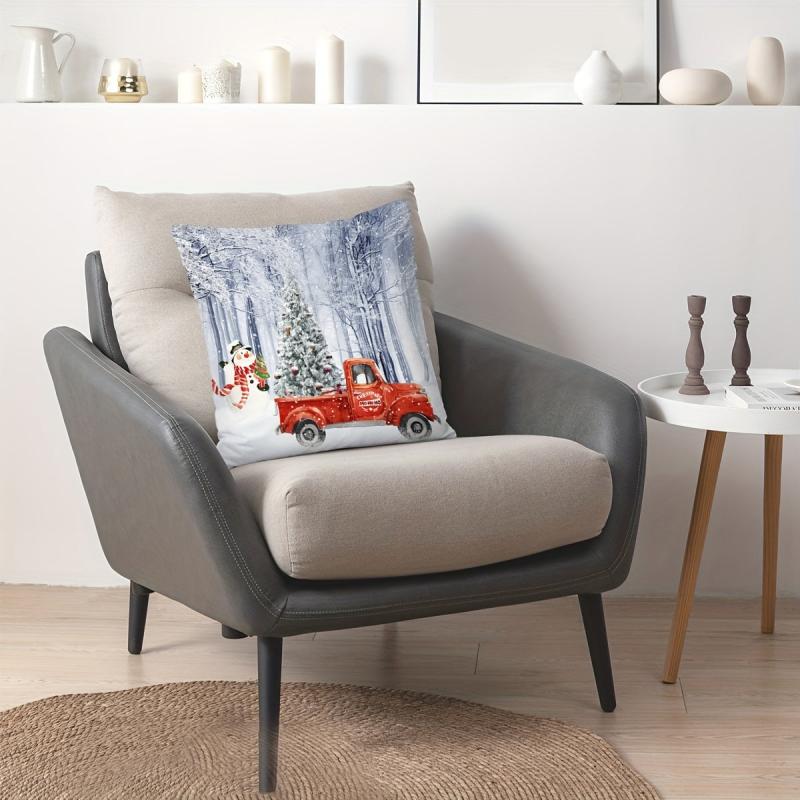 Christmas Snowman Car Pattern Print Throw Pillow Cover Home Decor
