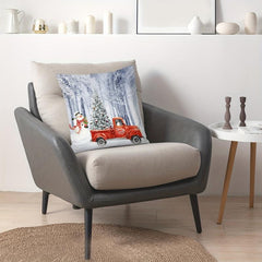 Christmas Snowman Car Pattern Print Throw Pillow Cover Home Decor