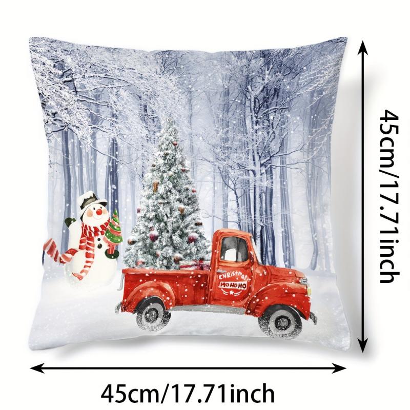 Christmas Snowman Car Pattern Print Throw Pillow Cover Home Decor