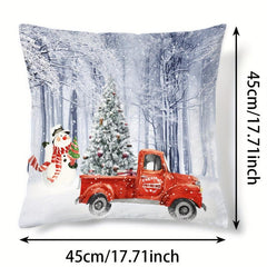 Christmas Snowman Car Pattern Print Throw Pillow Cover Home Decor
