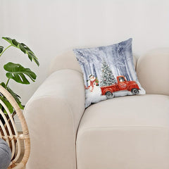 Christmas Snowman Car Pattern Print Throw Pillow Cover Home Decor