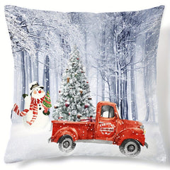 Christmas Snowman Car Pattern Print Throw Pillow Cover Home Decor