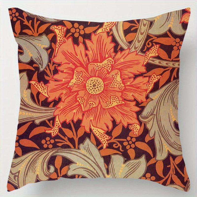 Floral Polyester Linen Pillow Covers for Home Decor